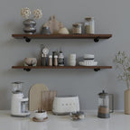 Industrial Pipe Wall Wood Shelves,Real Wooden Shelves 48" in Walnut Color with 1.2" Extra Thickness, Modern Floating Shevles