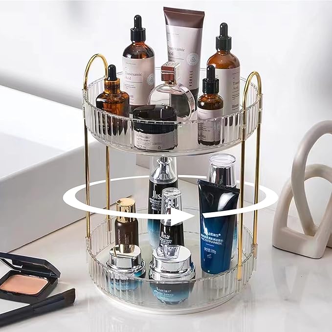 shuang qing Rotating Makeup Organizer for Vanity, High-Capacity Skincare Clear Make Up Storage Perfume Organizers Cosmetic Dr
