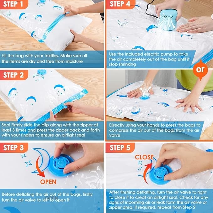 Vacuum Storage Bags with Electric Air Pump, 20 Pack (4 Jumbo, 4 Large, 4 Medium, 4 Small, 4 Roll Up Bags) Space Saving Bag fo