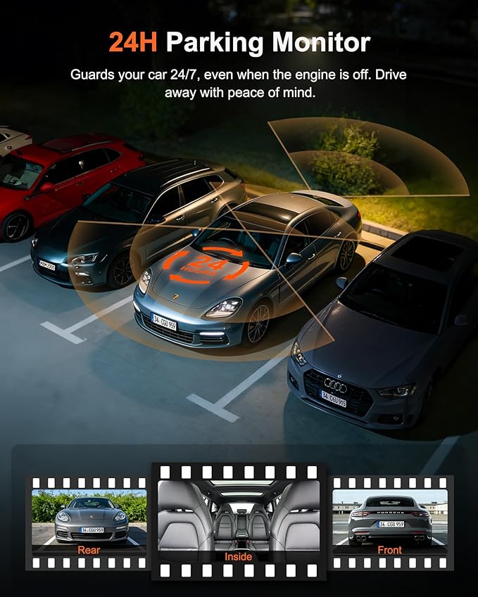 3 Channel 4K Dash Cam with STARVIS 2 Sensor, Free 128GB Card and WiFi 6 up to 20MB/s, Dash Camera for Cars with Front Rear In