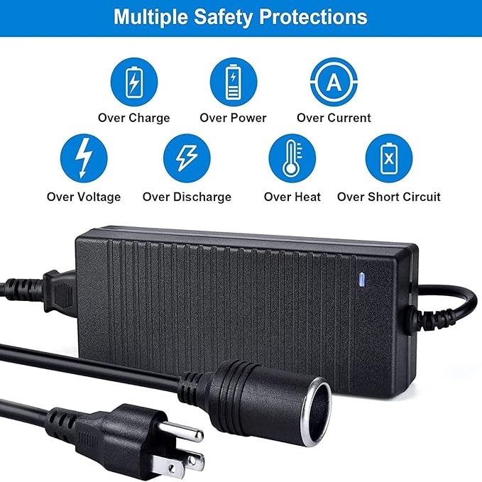 AC to DC Converter, 100V ~ 240V to 12V 10A 120W, Car Cigarette Lighter Socket AC/DC Power Supply Adapter Transformer for Tire
