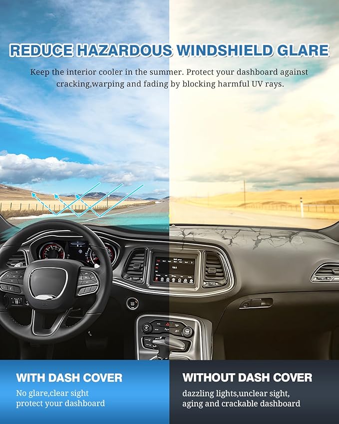 FIILINES Dash Cover for Dodge Challenger 2015-2024, Dashboard Mat Cover Challenger Accessories Sunshade Nonslip Mesh Protecto