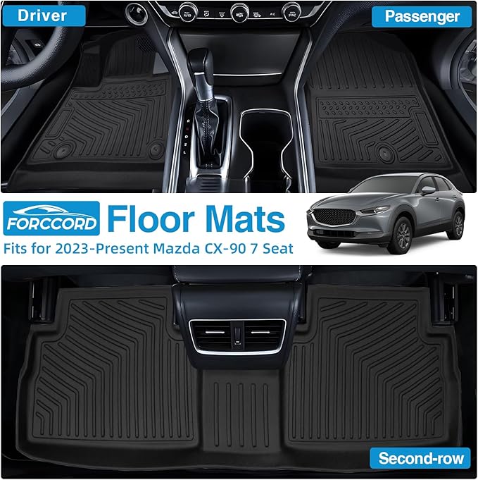 Powerty Floor Mats for 2024 2025 2026 Mazda CX-90 CX90 PHEV (Plug in Hybrid) Accessories Floor Liners 6&7 Seater with 3 Rows Floor Mat Heavy-Duty Floor Liner All Weather CX90 Car Floor Mats