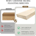 BGMG Wood Floating Shelves for Wall 42 inch Set of 2,White Floating Shelves,Solid Wood Wall Mount Shelves for Bathroom Living