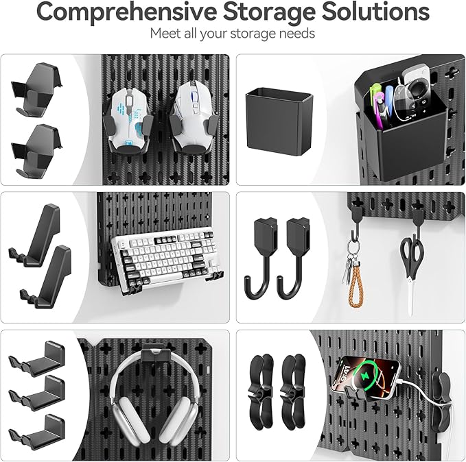 KDD Keyboard and Mouse Display Stand Holder, Wall Mount Office Organization Pegboard Combination Kit with Pen holder, Hooks, 