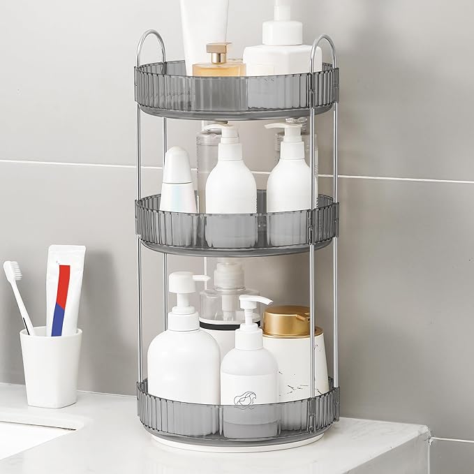 YCIA&DONE 360 Rotating Makeup Organizer and Storage for Vanity Countertop 3 Tiers, High Capacity Cosmetic Skincare Perfume Or