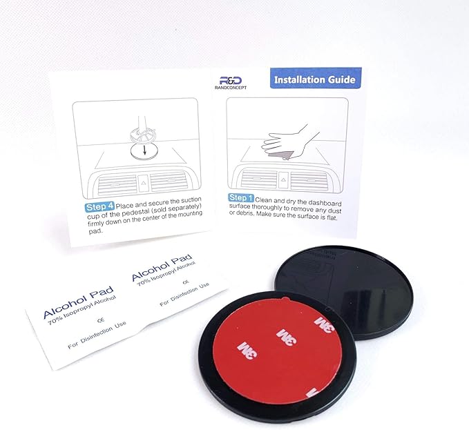 Randconcept - 70mm Adhesive Dashboard Pad Mounting Disk with Adhesive for Suction Cup Phone Mount & for Garmin GPS Suction Mount | 2.76" Wide Diameter 2 Pcs
