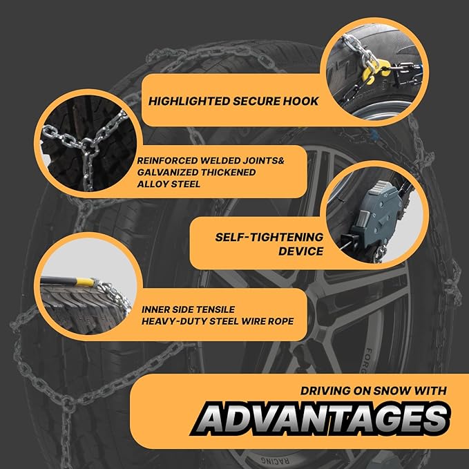 Auto Fixing Snow Chains for Car Tires, Tire Chains for Passenger Cars, Sedan, SUVs, Quick Fit & Easy Installation Snow Tire C