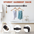 Wall Mounted Clothes Rack - 36" Industrial Pipe Clothing Garment Rack, Space - Saving Heavy Duty Detachable Black Iron Clothe