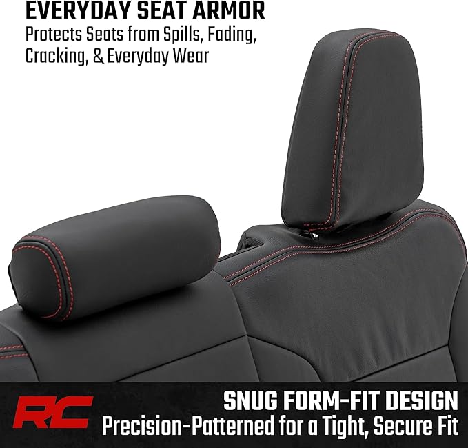 Rough Country Leather Seat Covers for Chevy Silverado 1500 & GMC Sierra 1500 Crew Cab (2019–2026) – Front Buckets & 60/40 Rea