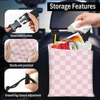 Car Trash Bag Large Hanging Can for Back of Seat, Cute Waterproof Car Garbage Bag for Vehicle, Travelling, Outdoor Pink White Checkerboard