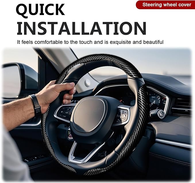 3pcs Universal Carbon Fiber Steering Wheel Cover - Anti-Slip & Segmented Design, Universal 99% Durable Steering Wheel Protect