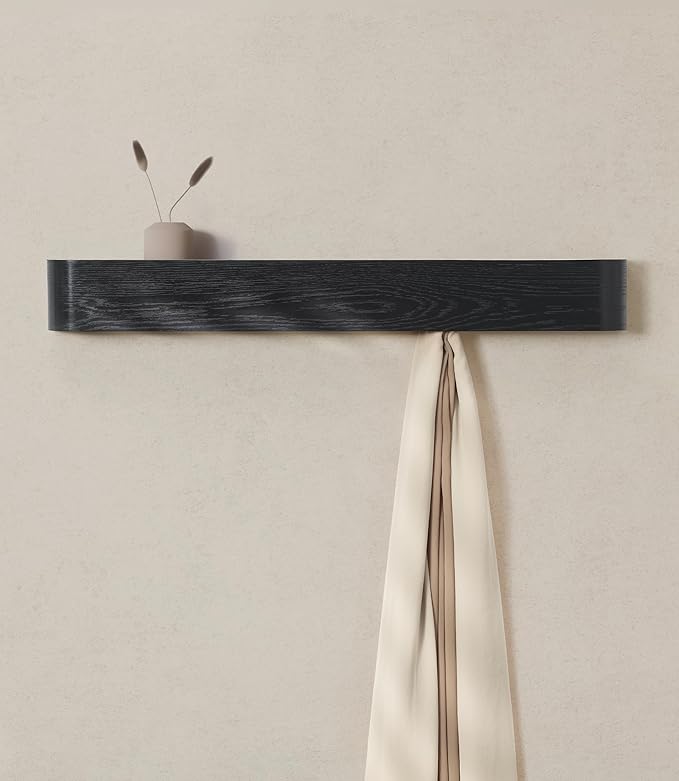 Kazai. Wall-Mounted Coat Rack 'Toke' - Modern Design Coat Rack with Hidden Wall Hooks - Solid Wood Veneer Panel Coat Hanger -