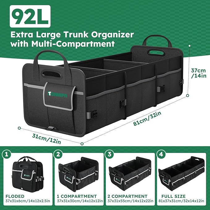 112L Large Capacity Car Trunk Organizer with 20L Insulated Fresh-Keeping Bag, Heavy-Duty 600D Waterproof Oxford Collapsible