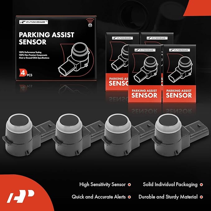 A-Premium 4-PC Reverse Backup Parking Assist Sensor Compatible with Select Mercedes-Benz & Freightliner Models - C250, C300, C350, C63 AMG, E320, E550, GLK350, Sprinter 2500 3500, GL450, S600, CLS550