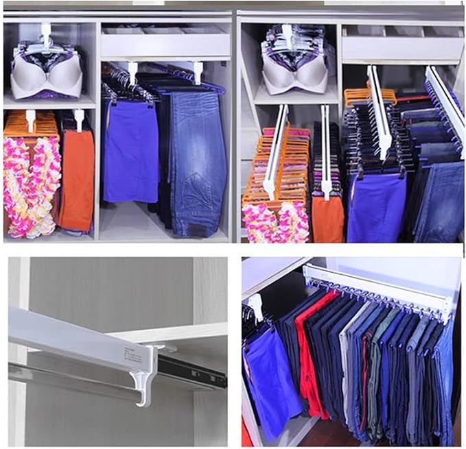 Adjustable Heavy Duty Pull Out Clothes Rail, 300-600mm Extendable Hanger Rod for Closet Organization, Perfect for Trousers an
