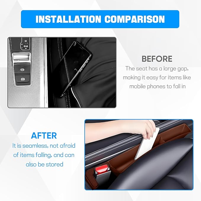2PCS Car Seat Gap Filler Organizer, Car Seat Organizer, Multifunctional Seat Gap Storage Box for Phone Key, Fill The Gap & Stop Things from Dropping, Universal for Most Vehicles (Dark Brown)