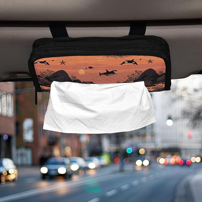 Car Tissue Holder Car Visor Organizer Tissue Box Holder for Car Sun Visor Organizer with Car Vehicle Accessories Essentials Interior for Women Men Orange Orca Starfish Rock Sun