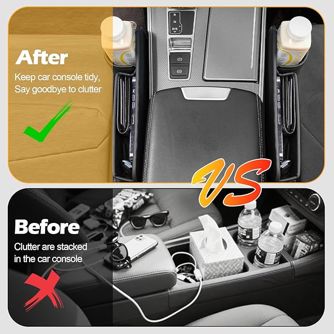 2 Packs Car Seat Gap Filler, Leather Car Seat Gap Organizer, Car Storage Box for Holding Phone, Sunglasses, Keys, Car Accessories fit Auto SUV Truck fit for Driver/Passenger Seat (Black)