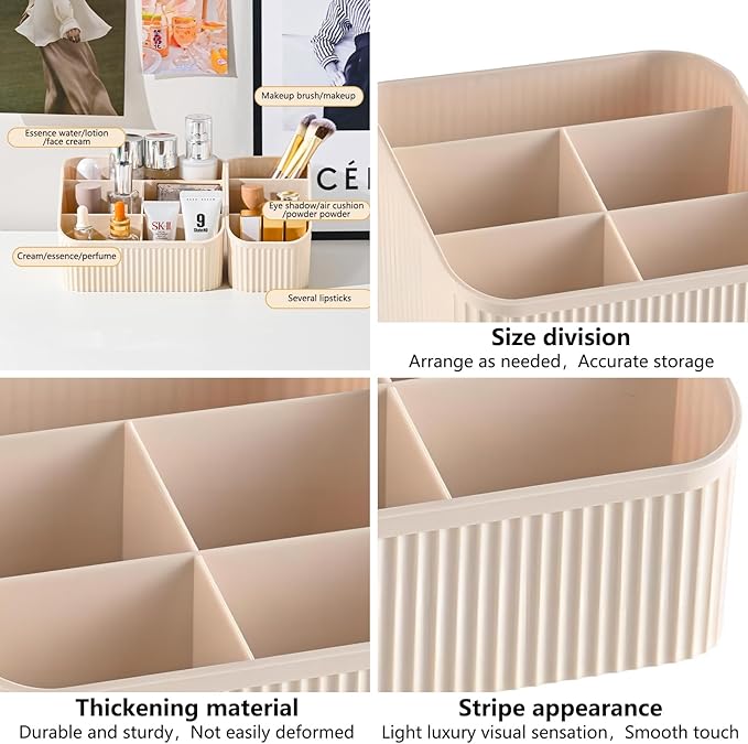 DASITON Large Capacity Makeup Brush Holder,5 Slot Makeup Brush Cup,Vintage striped Make Up Brush Holder,for Vanity Decor,Bath