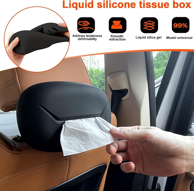 Car Tissue Holder,Silicone Tissue Box Cover with Adjustable Strap,Car Tissue Box Organizer for Backseat, Center Console and Sun Visor(7.4 * 5.1 * 2.5in)