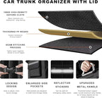 Car Trunk Organizer, 52L Collapsible Car Storage Waterproof Trunk Organizer with Lid & Handle, Multi Compartment Oxford Cargo
