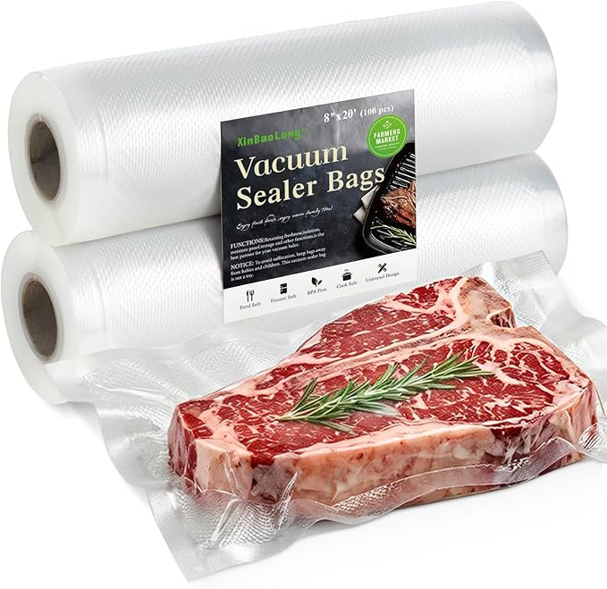 Vacuum Sealer Bags for Food - Seal a Meal Bags Rolls - 8inx20 Rolls 2 Pack - XinBaoLong Commercial Grade Heavy Duty BPA Free 