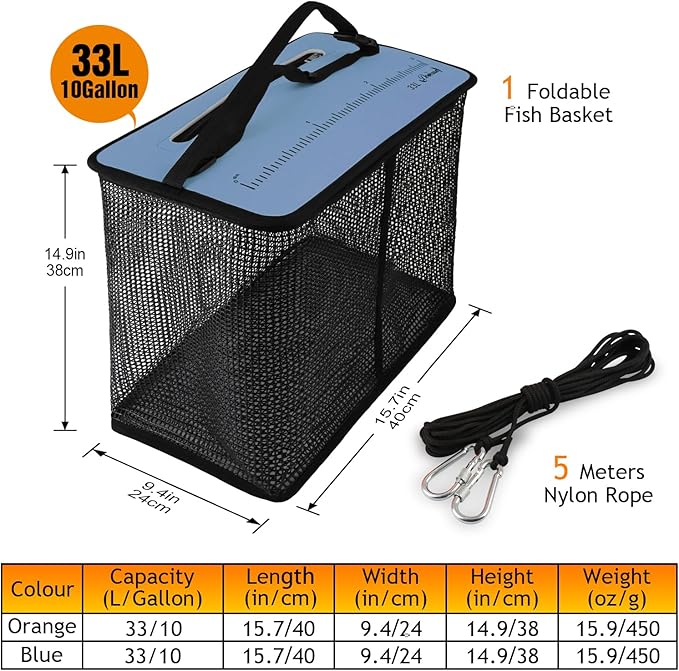 Dovesun Floating Fishing Basket, Collapsible Fish Basket Portable Fishing Net Quick-Drying Rubber Coated Fishing Bait Storage