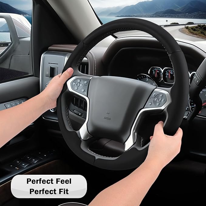 Steering Wheel Cover for Chevy Silverado 1500 2014-2018/2500 2500HD 3500 3500HD 2015-2019/ 4500HD 5500HD 6500HD 2019-2024/ Suburban Tahoe 2015-2020/ Colorado 2015-2022/ Traverse 2018-2023 Chevrolet