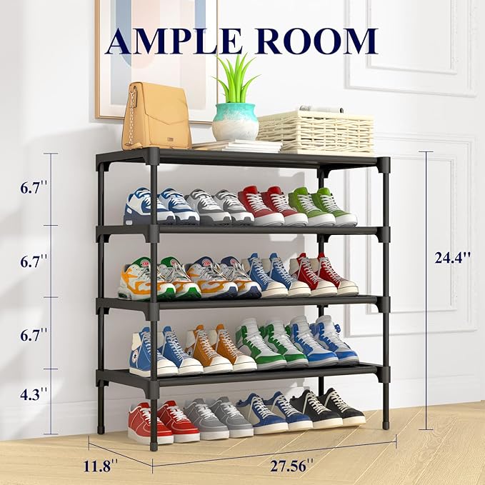 Kitsure Shoe Rack - Non-Woven Shoe Rack Shelf, Shoe Organizer for Closet, Entryway, Garage & Corridor, Stackable Shoe Shelves