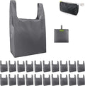 BeeGreen Grey Reusable Shopping Bags Wholesale Gray Reusable Grocery Bags Bulk Foldable-Machine Washable with Zipper Storage Pouch 20 Pieces