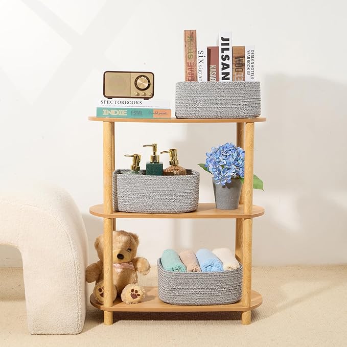 MiniArk Small Storage Baskets for Organizing | Closet Organizer Bins | Shelf Toy Basket | Woven Rope Baskets | Cube Decorativ