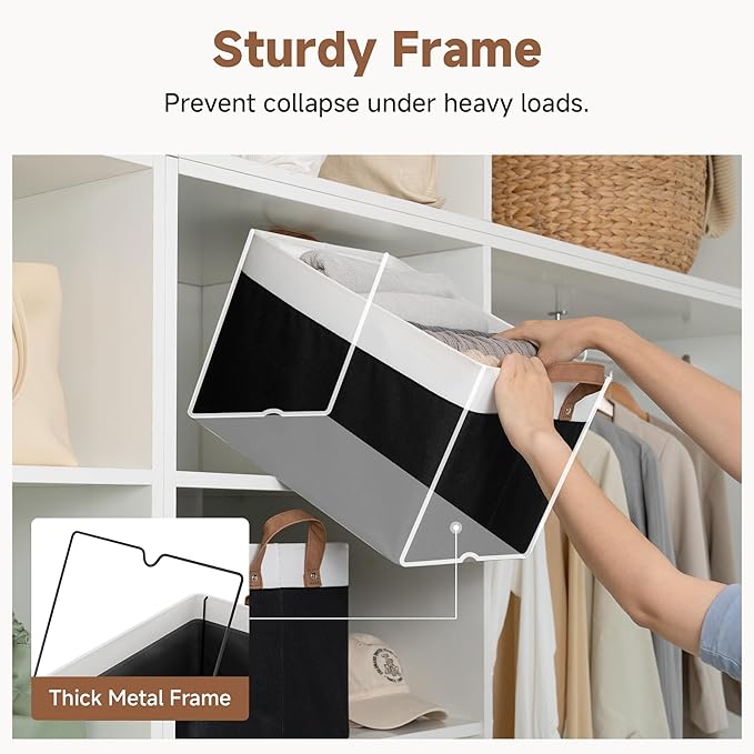StorageWorks Storage Bins, Fabric Storage Bins for Shelves, Large Storage Baskets with Metal Frame, Closet Baskets and Bins w