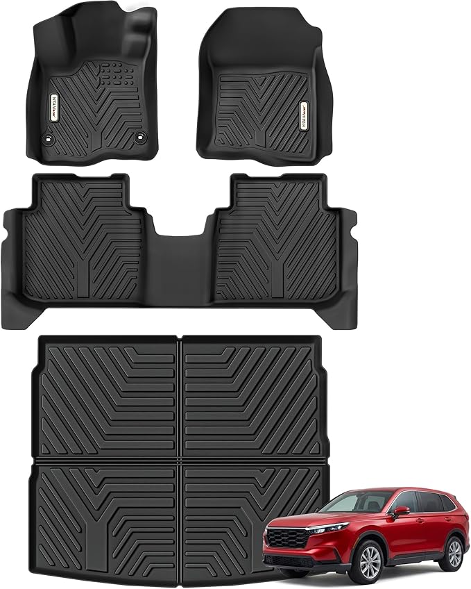 YITAMOTOR Floor Mats & Cargo Liner for Honda CR-V 2023 2024 2025 2026 (Gasoline), All Weather TPE Car Trunk Mat (Upper Position) Custom Fit Automotive Accessories, CRV 2 Row & Cargo Liner, Black