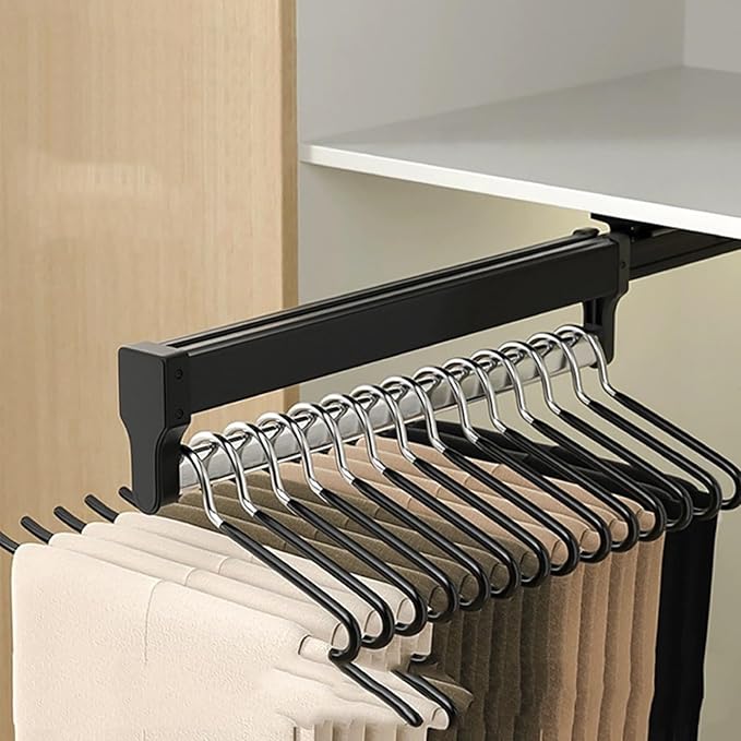 Adjustable Pull Out Clothes Rail - Extendable Closet Organizer Rack for Pants, Coats & Hangers - 30-80cm (23.6") Clothing Sto