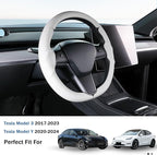 Steering Wheel Cover for 2017-2023 Tesla Model 3 2020-2024 Tesla Model Y, Leather Steering Wheel Cover for Tesla Model 3/Y Accessories, White