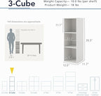 Homes: Inside + Out Apexa 3-Cube Storage Organizer Shelves, Stackable Wood Bookcase Fits Cubby Bins for Organization, Dorm Te