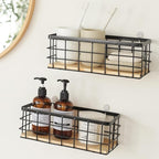 2-Pack Small Wire Baskets, Metal Wire Storage Baskets, Rustic Storage Bin Wood Base Containers Farmhouse Rectangle Organizer 