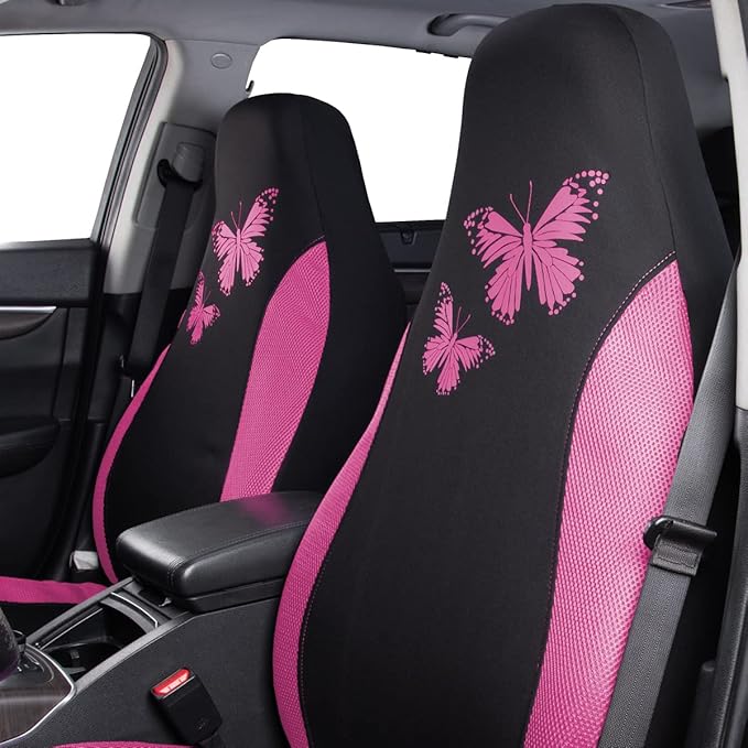 Flying Banner Butterfly car seat Covers ful Set Fashion Universal Lady Woman Female Rear Bench Split Colorized (2 Fronts, Pin