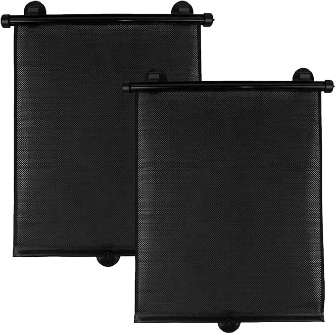 Vrasly 2 Pack Roller Car Side Window Sun Shade, Retractable Car Window Shade for UV and Sun Glare Protection (15"x17")