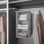 Hanging Closet Organizer, Easy Mount Collapsible 3-Shelf Camper Closet Wardrobe Hanging Storage Shelves, Folded Clothes Towel