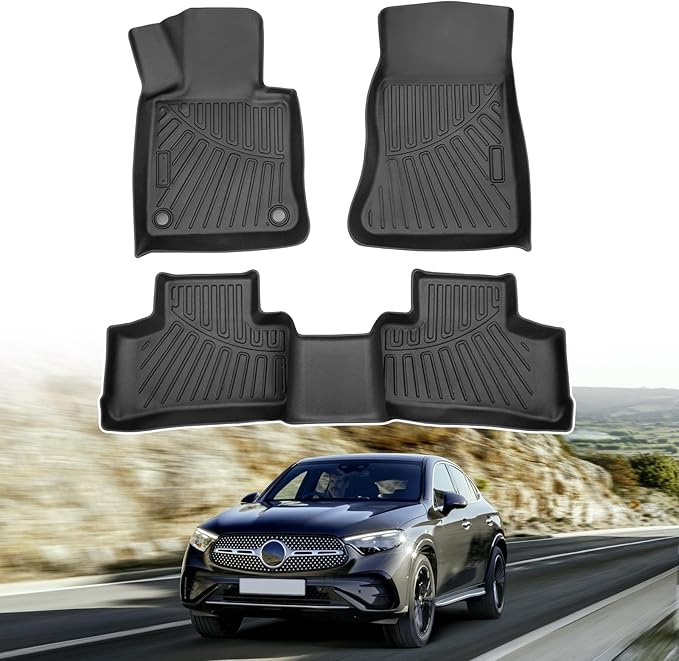 Powerty Floor Mats for 2023 2024 2025 Mercedes Benz GLC?GLC 300?GLC 350e?4Matic Accessories All Weather Floor Liner 3D TPE 1st & 2nd Row Floor Mat Heavy-Duty Floor Liners