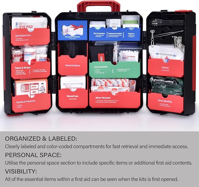 Hard Case First Aid Kit 408 Pcs - Wall Mountable Trauma Kit for Car, Home, Office & Truck - Comprehensive Large First Aid Sup
