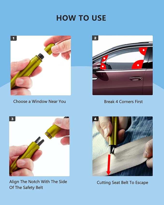 Car Window Breaker,Safety Hammer and Seatbelt Cutter 2-in-1,Metal Shell,High-Pressure Spring Striker,Anti Injury Hand Cutting