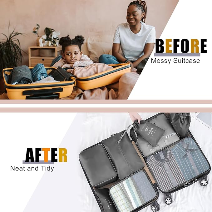 8 Set Packing Cubes for Suitcase, Packing Cubes for Carry on Suitcases, Luggage Organizer for Travel Essentials, Large Mesh L