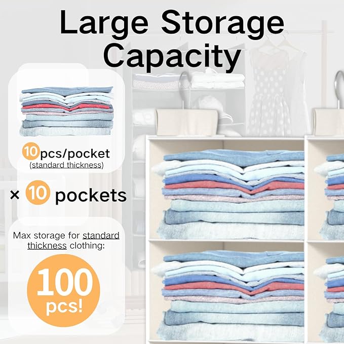 ALLTIDYUP White 5-Tier Hanging Closet Storage Organizer - Space-Saving Dual-Row Foldable Shelves with 3 Hooks, Wardrobe Organ