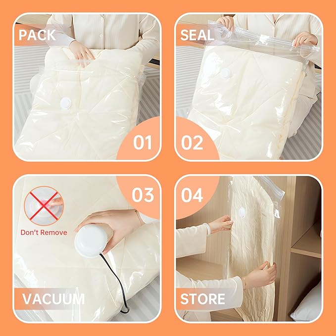 12 Pack Vacuum Storage Bags with Electric Pump, (3 Small, 3 Medium, 3 Large, 3 Jumbo) Vacuum Seal Bags for Clothing, Space Sa
