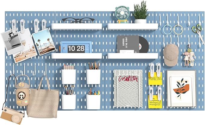 8-Pack 22"x44" Plastic Pegboard Panels Durable Modular Organizer Boards for Wall Storage, Garage, Workshop & Craft Room – Lig