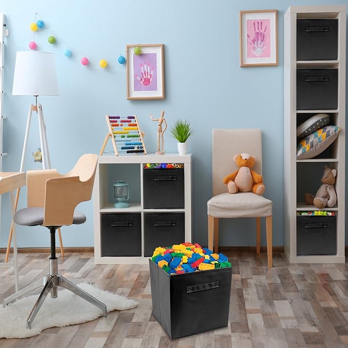 Sorbus Foldable Storage Cubes - 6 Pack, 11 Inch, Black, Fabric, Foldable, Storage and Organization, Versatile Use, Collapsibl