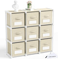 Geelin 9 Cube Storage Organizer with Fabric Bins and Labels 11 Inch, Fabric Collapsible Cubby Clothes Storage Drawer Dresser 